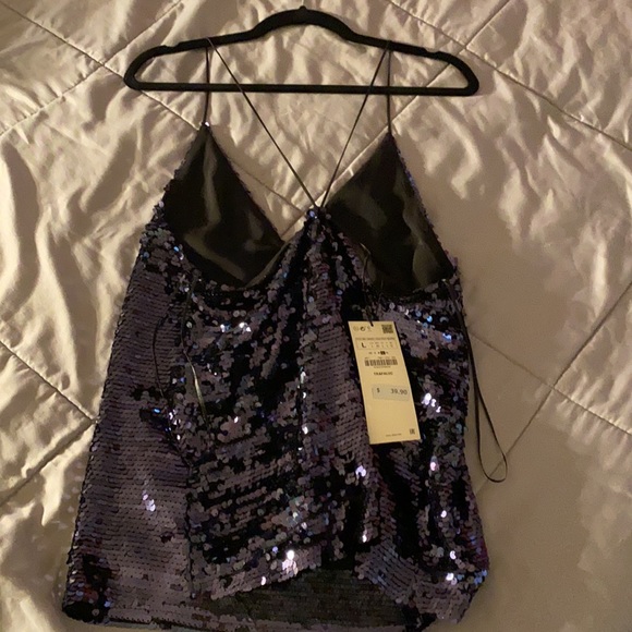 Blue sequence Zara top size large - Picture 4 of 5